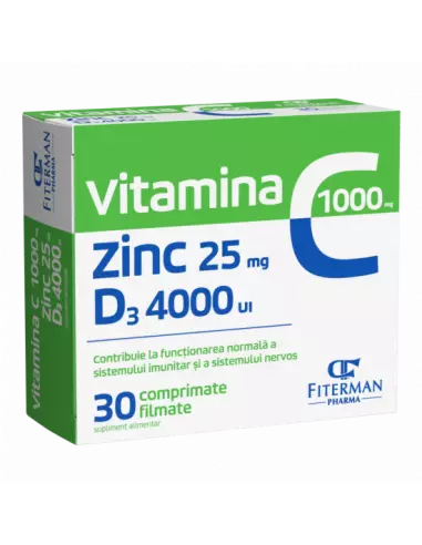 Vitamina C 1000 mg + Zn 25 mg + D3 4000UI, 30 comprimate, Fiterman - UZ-GENERAL - FITERMAN