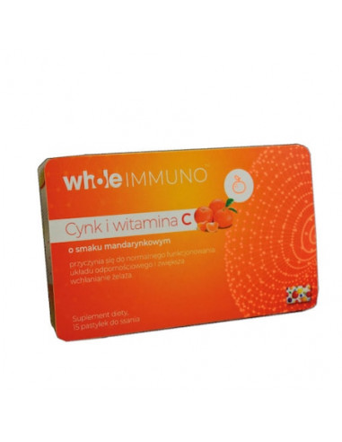 Zinc si Vitamina C, 15 pastile de supt cu aroma de mandarina,Whole Immuno - IMUNITATE - WHOLE