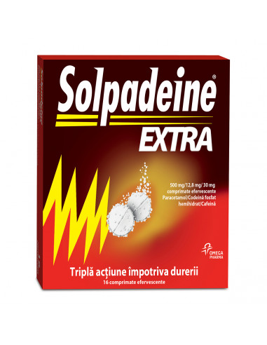 Solpadeine Extra 500 mg/12,8 mg/30 mg, 16 comprimate efervescente, Omega Pharma - SISTEMUL-RESPIRATOR - OMEGA PHARMA 