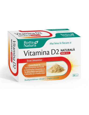 Vitamina D2 naturala 2000 UI, 30 capsule, Rotta Natura - IMUNITATE - ROTTA NATURA