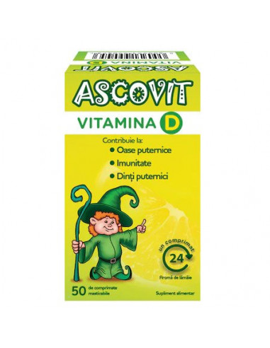 Ascovit cu Vitamina D, aroma de lamaie, 50 comprimate - COPII - GSK SRL OMEGA PHARMA