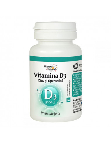 Vitamina D3 5000UI cu Zn si Quercetina, 30 comprimate, Dacia Plant - IMUNITATE - DACIA PLANT