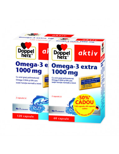 Pachet Omega - 3 extra, 1000 mg, 120 + 60 capsule, Doppelherz - COLESTEROL - DOPPELHERZ