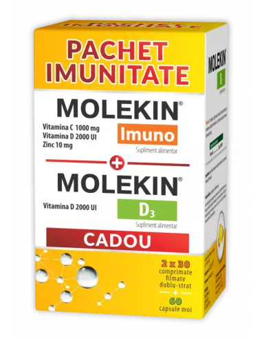 Pachet Imunitate Molekin Imuno 2 cutii 30 comprimate + Vitamina D3 1 cutie 60 ccomprimate CADOU Zdrovit - IMUNITATE - ZDROVIT