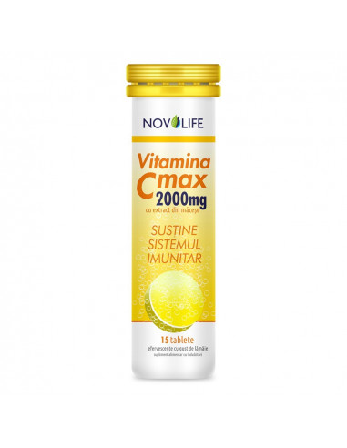 Vitamina C efervescenta cu extract de macese Max 2000, 15 tablete, Novolife - IMUNITATE - NOVOLIFE
