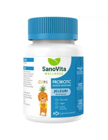 Probiotic jeleuri cu aroma de ananas pentru copii Wellness, 30 bucati, SanoVita - PROBIOTICE-SI-PREBIOTICE - SANO VITA