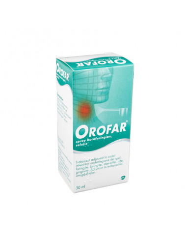Orofar, 2 mg + 1,5 mg/ml spray bucofaringian, solutie, 30 ml, Novartis - DURERE-DE-GAT - GLAXO SMITHKLINE(GSK)