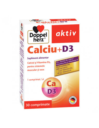 Calciu + D3, 30 comprimate, Doppelherz - ARTICULATII-SI-SISTEM-OSOS - DOPPELHERZ