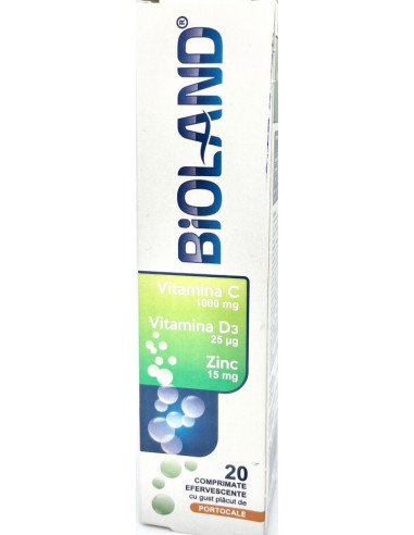 Vitamina C, D3 si Zn, Bioland, 20 comprimate efervescente, Biofarm - IMUNITATE - BIOFARM