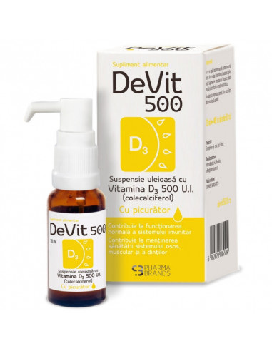 Suspensie uleioasa cu Vitamina D3 DeVit 500, 20ml, Pharma Brands - DENTITIE - PHARMA BRANDS SRL
