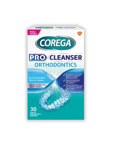 Tablete efervescente de curatare gutiere dentare Pro Cleanser Orthodontics, 30 tablete, Corega - ADEZIVI-PROTEZE-DENTARE - COREGA