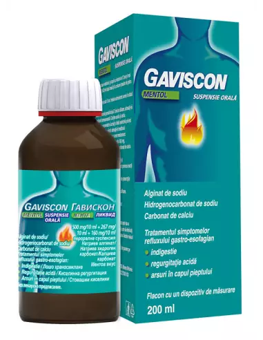 Gaviscon Mentol suspensie orala, 200 ml, Reckitt - STOMAC-SI-ACIDITATE - RECKITT BENCKISER HEALTHCARE