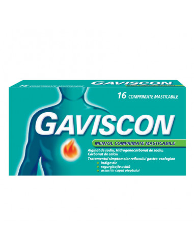 Gaviscon Mentol, 16 comprimate masticabile, Reckitt - STOMAC-SI-ACIDITATE - RECKITT BENCKISER HEALTHCARE
