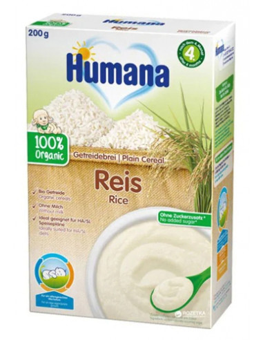 Cereale Bio de orez fara lapte, +4luni, 200g, Humana - CEREALE-BISCUITI - HUMANA