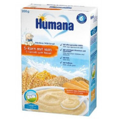 Cereale cu lapte, cu 5 cereale si biscuiti, 200 gr, Humana