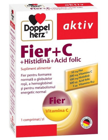 Fier+Vitamina C+Histidina+Acid folic, 30 comprimate, Doppelherz - UZ-GENERAL - DOPPELHERZ
