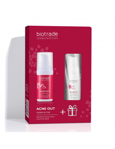 Pachet Acne Out Crema activa pentru ten acneic, 30 ml + Spuma de curatare pentru ten acneic, 20 ml, Biotrade - ACNEE - BIOTRADE