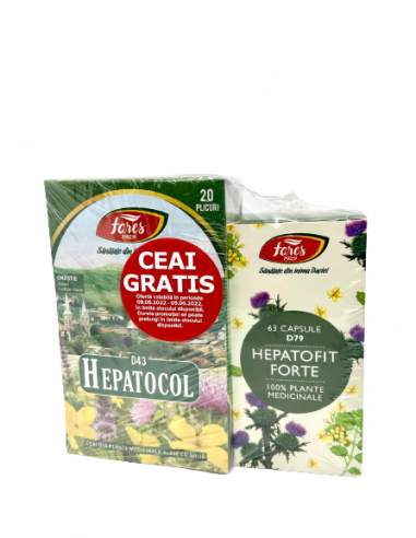 Pachet Hepatofit Forte D79, 63 capsule+ Hepatocol Ceai 20 plicuri, Fares - HEPATOPROTECTOARE - FARES