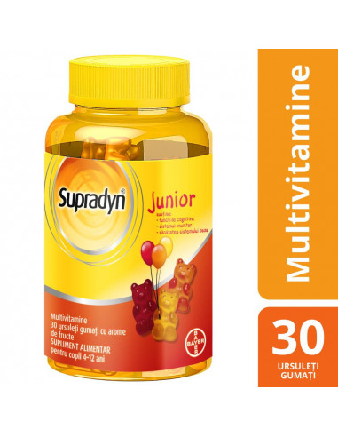 Supradyn Junior Multivitamine, Vitamina C, B3, B6, B12 – 30 ursuleti gumati, Bayer - VITAMINE-SI-MINERALE - BAYER