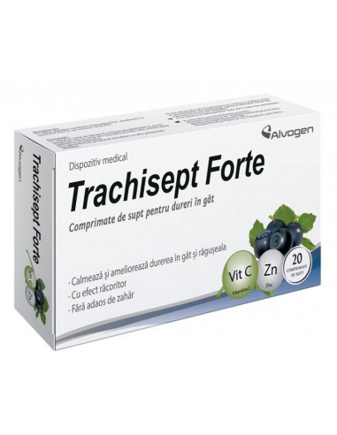 Trachisept Forte cu Vit C si Zn, 20 comprimate - DURERE-DE-GAT - ALVOGEN 