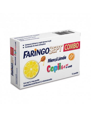Faringosept combo miere si lamaie 0,6 mg/1,2 mg, 12 pastile, Terapia - DURERE-SI-FEBRA - TERAPIA