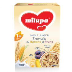 Cereale Musli Junior 7 cereale cu Banane si Prune, +1 an,  250g, Milupa