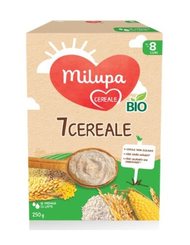 7 cereale Bio, +8 luni, 250 g, Milupa - CEREALE-BISCUITI - MILUPA
