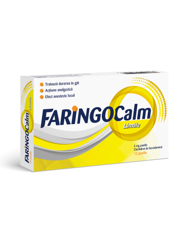 Faringocalm lamaie 3 mg, 12 pastile, Terapia - DURERE-DE-GAT - TERAPIA