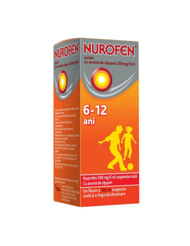 Nurofen Junior Capsuni 200 mg/5ml suspensie orala, 100 ml, Reckitt - NUROFEN-DURERE-SI-FEBRA - RECKITT BENCKISER HEALTHCARE