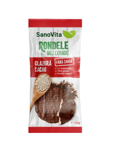 Rondele din orez cu glazura de cacao fara zahar, 66 g, Sanovita - DIVERSE - SANO VITA