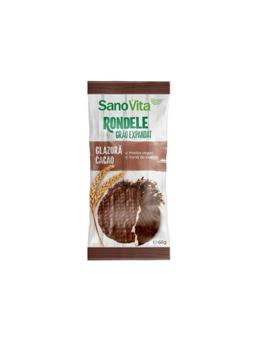 Rondele din grau expandat cu glazura de cacao, 66 gr, Sanovita - SEMINTE-SI-FRUCTE-USCATE - SANO VITA