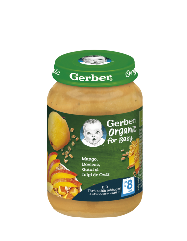Piure Bio cu mango, dovleac, gutui si fulgi de ovaz,+8 luni, 190 gr, Gerber -  - GERBER