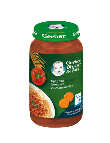 Piure Bio spaghete integrale cu carne de vita, +12 luni, 250 g, Gerber - PIURE-BEBELUSI - GERBER
