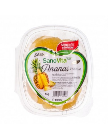 Ananas Confiat, 100 gr, Sanovita - SEMINTE-SI-FRUCTE-USCATE - SANO VITA
