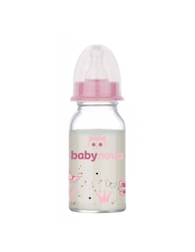 Biberon din sticla decorat, 0-24 luni, 120 ml, BabyNova - BIBEROANE-SI-ACCESORII - BABY NOVA