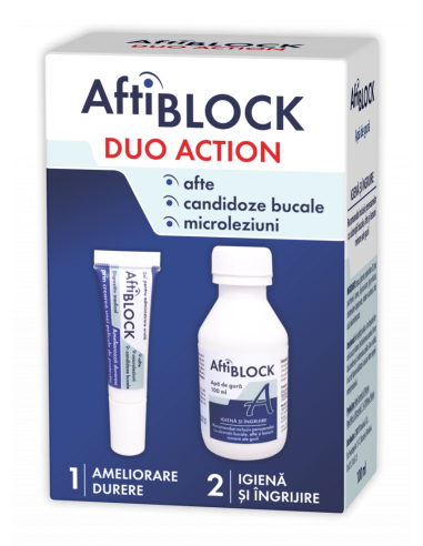 AftiBlock Duo action gel, 8g + Apa de gura, 100ml, Zdrovit - HERPES-AFTE-SI-LEZIUNI-BUCALE - ZDROVIT