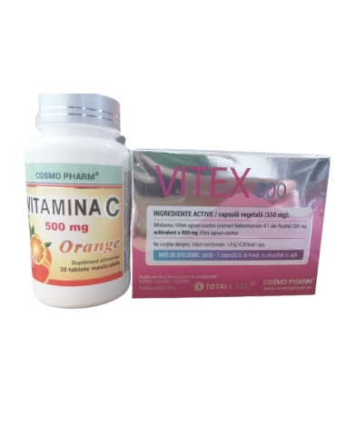 Cosmopharm Vitex 800mg 30 capsule+ Vitamina C Orange 500mg, 30 tablete - MENOPAUZA-SI-PREMENOPAUZA - COSMO PHARM