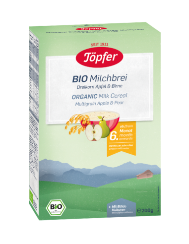 Topfer Cereale Bio Lapte+Mere+Pere, +6 luni, 200g - CEREALE-BISCUITI - TOPFER