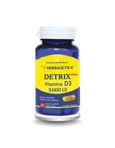Detrix Forte Vitamina D3 5000UI, 60 capsule, Herbagetica - ARTICULATII-SI-SISTEM-OSOS - HERBAGETICA