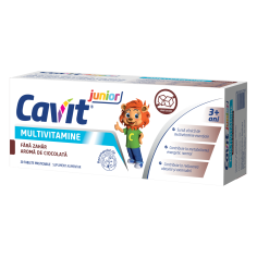 Cavit Junior Multivitamine fara zahar aroma ciocolata, 20 tablete masticabile, Biofarm