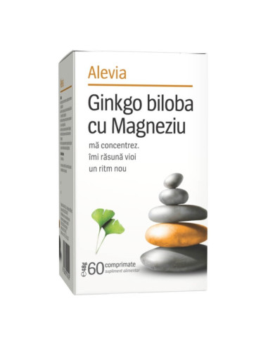 Ginkgo Biloba cu Magneziu, 60 comprimate, Alevia - MEMORIE-SI-CONCENTRARE - ALEVIA