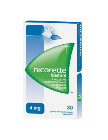 Nicorette 4mg Icemint guma, 30 gume, McNeil - PENTRU-FUMATORI - FARA