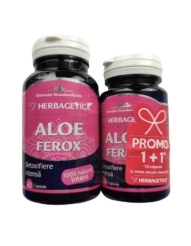 Herbagetica Aloe Ferox, 60 capsule + 30 capsuleCadou - TONICE-GENERALE - HERBAGETICA