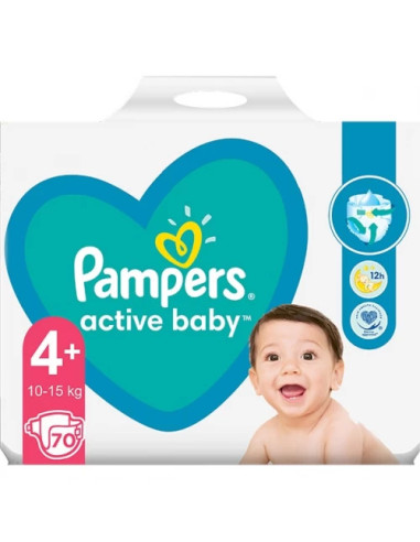 Scutece Pampers Active Baby, NR 4+, 10-15 kg, 70 bucati - SCUTECE - PAMPERS