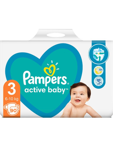 Scutece Pampers Active Baby, NR 3, 6-10 kg, 90 bucati - SCUTECE - PAMPERS