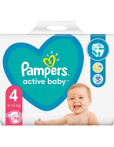 Scutece Pampers Active Baby, NR 4, 9-14 kg, 76 bucati - SCUTECE - PAMPERS