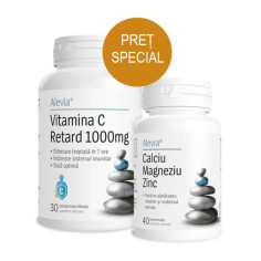 Calciu Magnziu Zinc, 40 comprimate + Vitamina C Retard 1000 mg, 30 comprimate, Alevia