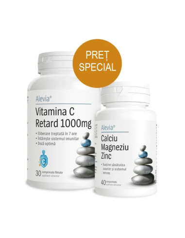 Calciu Magnziu Zinc, 40 comprimate + Vitamina C Retard 1000 mg, 30 comprimate, Alevia - IMUNITATE - ALEVIA