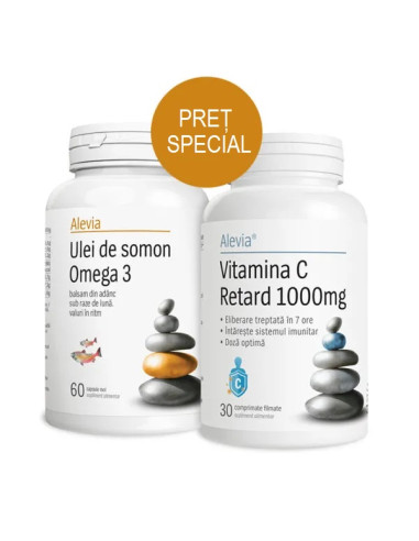 Ulei de Somon Omega 3, 60 capsule + Vitamina C Retard 1000mg, 30 comprimate, Alevia - MEMORIE-SI-CONCENTRARE - ALEVIA