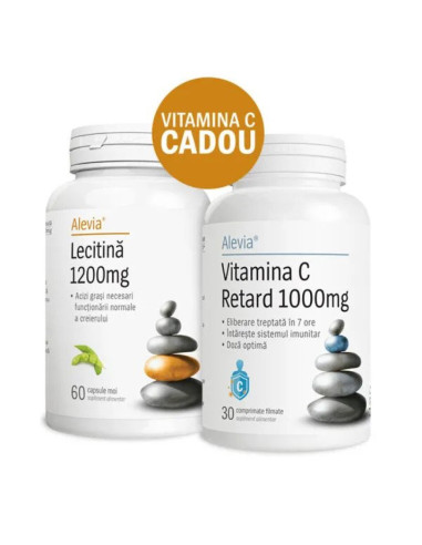 Lecitina 1200mg, 60 capsule + Vitamina C Retard 1000mg, 30 comprimate, Alevia -  - ALEVIA